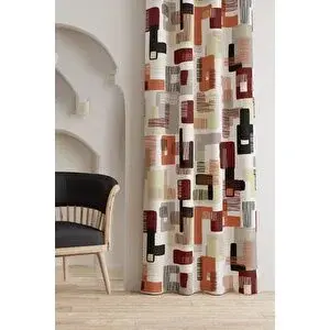 Ays Home Kiremit Renk Geometrik Desenli Fon Perde