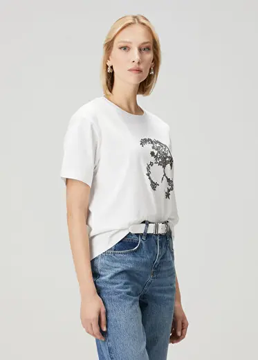 Beyaz Baskılı T-shirt