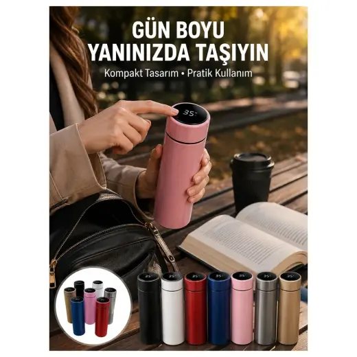 Renas Store LED Sıcaklık Ölçerli 250 ml Yalıtımlı Termos Şişe Yeni Nesil