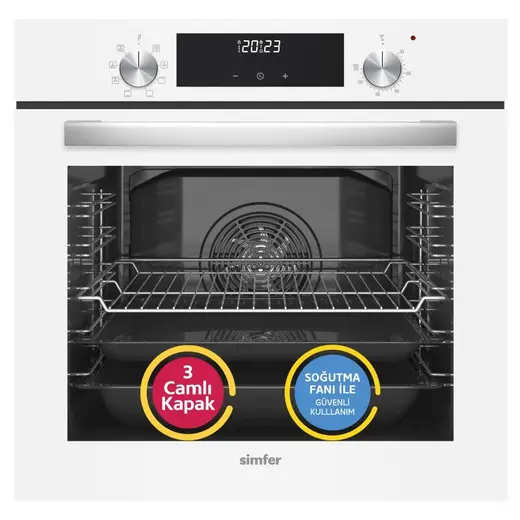 Simfer 8209 0+8 Fonksiyon QS Beyaz Cam Ankastre Fırın Power Turbo Dijital
