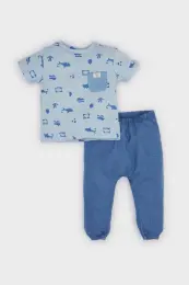 2'li Takım Baskılı Kısa Kollu Tişört Jean Pantolon Erkek Bebek 5