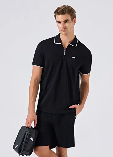 Siyah Polo Yaka Kısa Kollu Erkek T-Shirt 6SM5006-BK