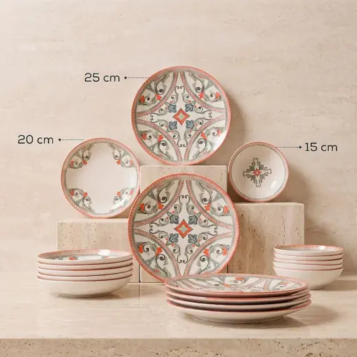 GÜRAL PORSELEN Camelia Rustik 6 Kişilik 18 Parça Yemek Takımı 63053