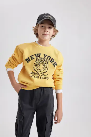 Bisiklet Yaka Baskılı Sweatshirt Erkek Çocuk