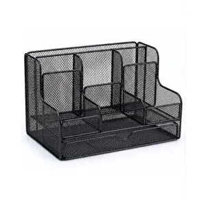 Temel Siyah Metal Mesh Masaüstü Organizer Çekmeceli Çok Bölmeli 25x17x16 Cm 9527b