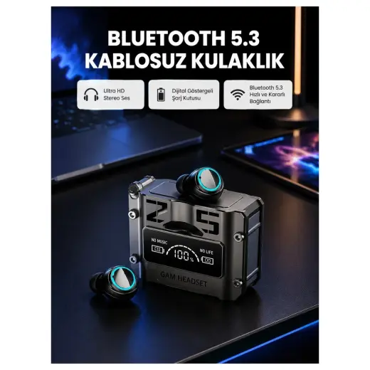 Masa Dostu Kablosuz Bluetooth 5.3 Kulaklık – Aktif Gürültü Engelleme ve Gecikmesiz Oyun Modu Tdms-07