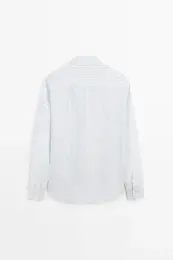 Regular fit çizgili %100 keten gömlek 7