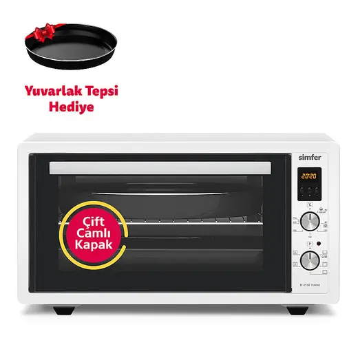 Simfer 4558 Beyaz 45 LT Turbo Fan Mini / Midi Fırın - 6 Fonksiyon, Dijital Ekran, Pop-Up Düğme,Yoğurt Yapma