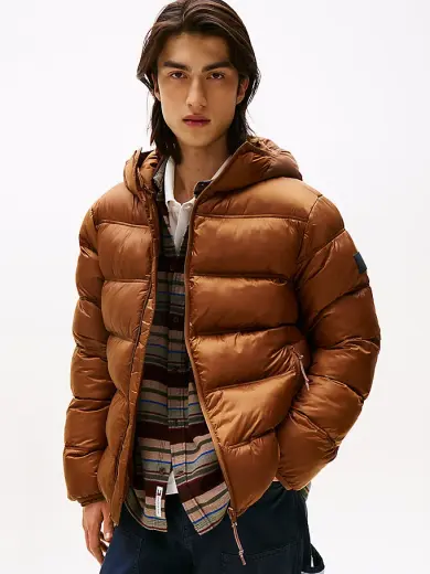 Erkek TJM Hooded Logo Puffer Mont