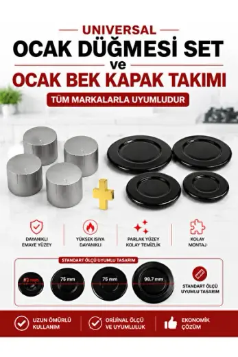 ARÇELİK - OCD 614 EM1WS - Setüstü Ankastre Ocak Düğmesi ve Ocak Bek Kapak Takımı (GRİ)