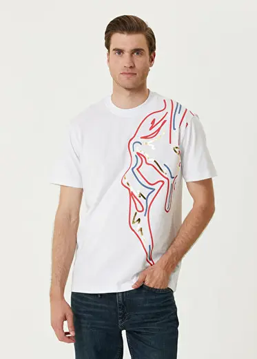 Beyaz Grafik Baskılı T-shirt