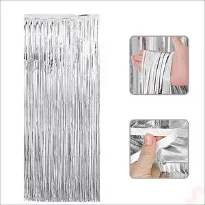 SüSLe Bebek ve Parti Kapı, Duvar Ve Arka Fon Saçaklı Perde 1mt X 2mt - Gümüş