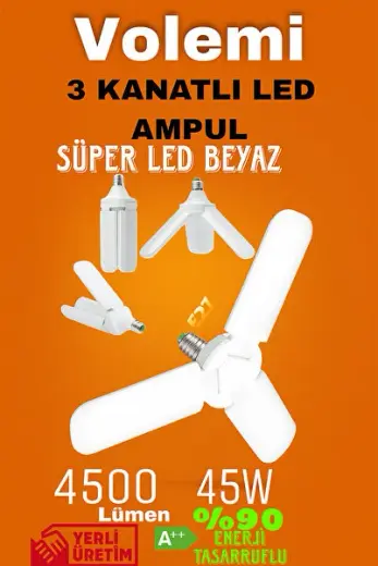 3 Kanatlı %90 tasarruflu 45w Ampul 5.000 Lümen Led Aydınlatma Beyaz Işık Led Ampul