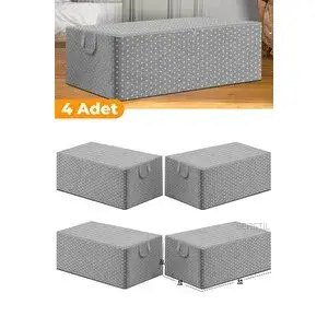 Serstil 4 Adet - Gri Benekli Büyük Boy Baza Altı Ve Çekyat Tipi Hurç 65 X 45 X 22 Cm