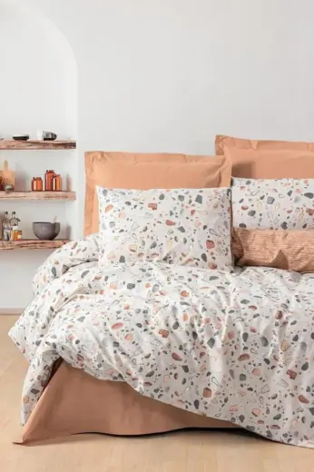 Cotton Box Minimal Çift Kişilik Nevresim Takımı Lastikli Oniks Karemel