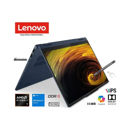 Lenovo ıdeapad 5 2-In-1 Amd Ryzen Aı 7 350 (Yeni Nesil Yapay ZEKA)16GB 1tb SSD W11 Home 14" Taşınabilir Bilgisayar 83KT004STR Prestij
