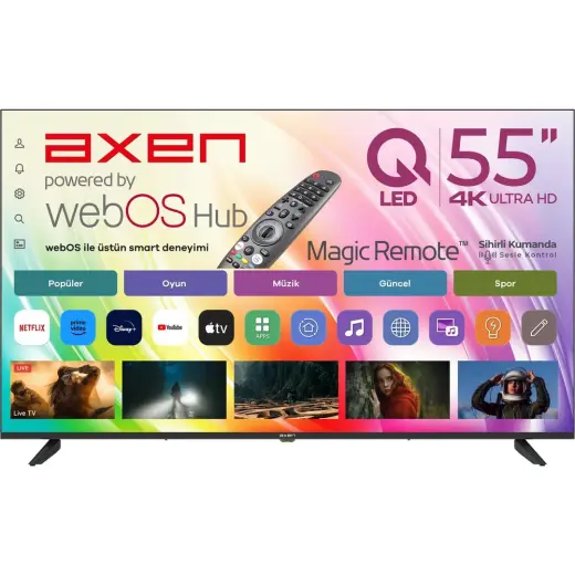 Axen AX55QUPRL-W02M 55" 139 Ekran Uydu Alıcılı 4K Ultra HD QLED webOS Smart TV