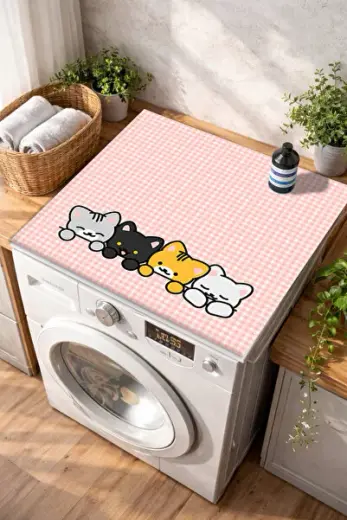 Çamaşır Makinesi ve Kurutma Makinesi Örtüsü Kaymaz Yıkanabilir Makine Üstü Koruma Pedi Dekoratif Mat