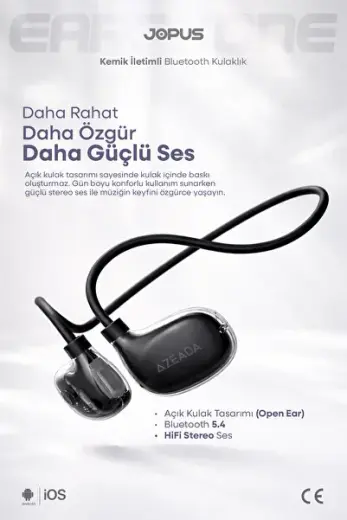 Boyun Bantlı Sporcu Bluetooth Kulaklık Esnek ve Hafif Tasarım 6 Saat Müzik Süresi Siyah AZ-BN06