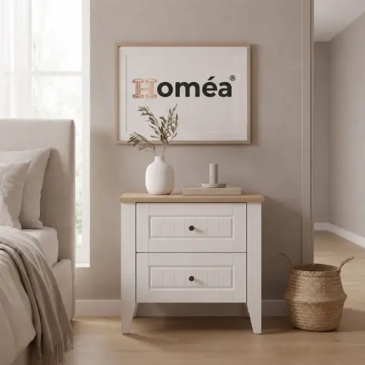 Homea Mona 2 Çekmeceli Komodin Meşe Beyaz