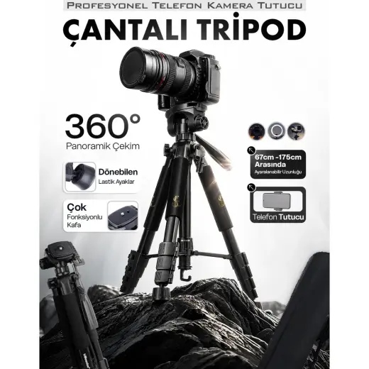 Ensiga A Plus Tripod 175 cm Profesyonel Telefon Kamera Tutucu Çantalı Tripod