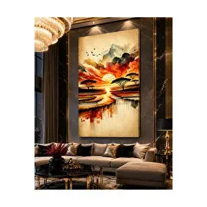 Mgi Design Afrika Gün Batımı Akasya Ağaçları Ve Kuşlar Manzara Kanvas Tablo | Modern Duvar Dekoru | Salon, Yatak Odası Ve Ofis İçin | Sanatsal Ev Dekorasyonu 60x90 cm