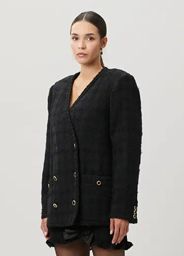 Siyah Kruvaze Tweed Ceket