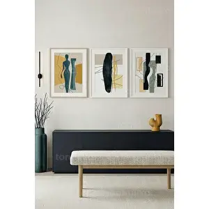 Tontilika Modern Soyut Formlar 3’lü Ahşap Çerçeveli Tablo Seti 50 x 70 cm
