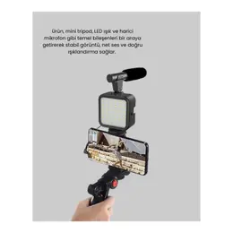 LED Işıklı Tripod ve Mikrofonlu Vlog Çekim Kiti 4