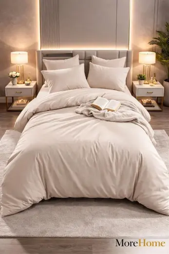 More Home Tek Kişilik Nevresim Takımı Lastikli Çarşaflı Bej