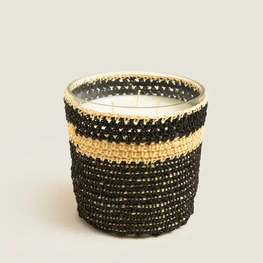 Boho Black&White Tığ İşi Kokulu Mum 12x13cm Siyah