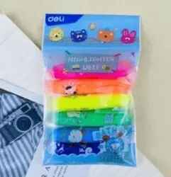 Deli Mini Desenli Fosforlu Kalem 6Lı Paket