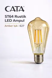 Cata CT-4350 ST64 Rustik LED Ampul 4W E27 Amber (Sarı Işık) Armut Tipi Dim Edilebilir Dekoratif 4