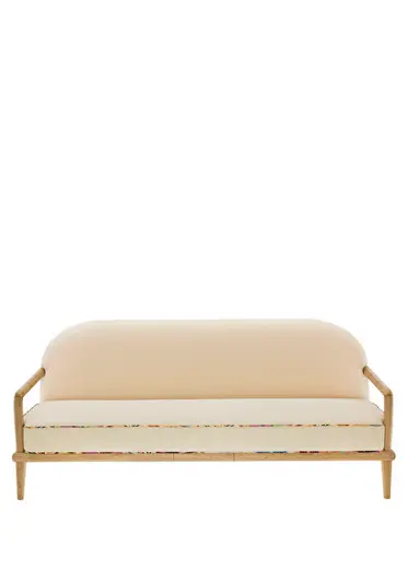 Sofa Corduroy Bej Masif Ahşap Üçlü Kanepe