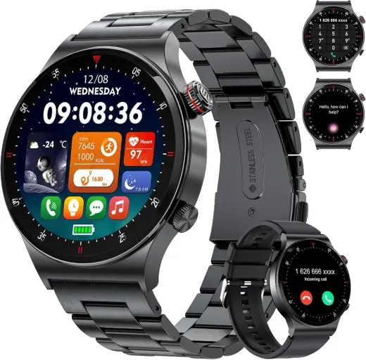LIGE Akıllı Saat Erkek Bluetooth Telefon Aramaları 1,43'' AMOLED Daima Açık Ekran Erkek Akıllı Saat Android ve iOS 100+ Spor Aktivitesi Fitness Takipçisi Siyah Çelik Erkek Akıllı Saat Nabız Sağlık