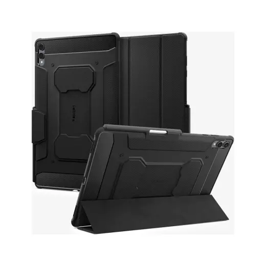 Spigen Galaxy Tab S11 ile Uyumlu Kılıf Rugged Armor Pro Stand özellikli Üst Düzey Koruma Siyah Karbon Kapak - ACS10149 (Spigen TR Garantili)