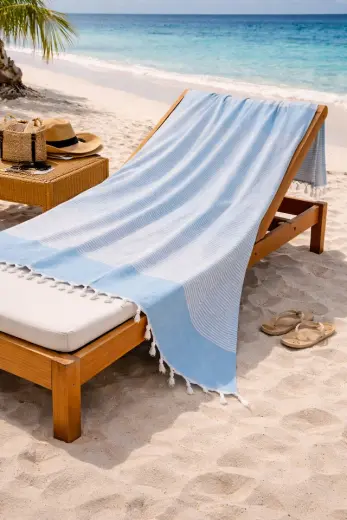 Lunga Vita Hürrem %100 Pamuk Peştemal 90x170 Büyük Ebatlı Plaj Havlusu Banyo Peştemali Mavi