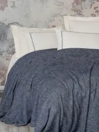 Embrova Şönil Çift Kişilik Yatak Örtüsü/Pike Takımı Loom Lacivert 3