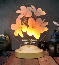 Anneye Hediye Plumeria Çiçeği Led Lamba, Doğum Günü Çiçekli Hediye, Kişiye Özel İsimli Hediye 4