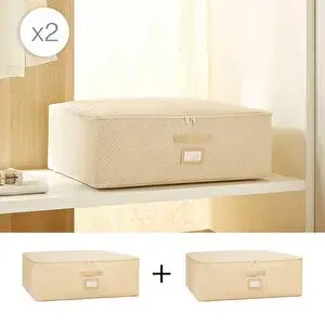 Ocean Home Textile 2'li Büyük Boy Bej Balıksırtı Baza Altı Hurç Set 62 X 46 X 22 Cm