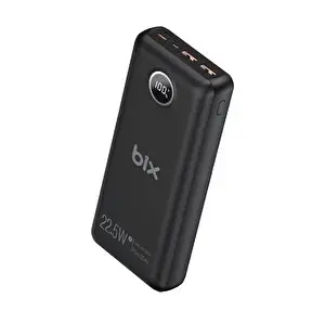 Bix PB201 20000 mAh 22.5W 3 Çıkışlı Usb Qc 4.0 Type-C PD LCD Göstergeli Siyah Powerbank