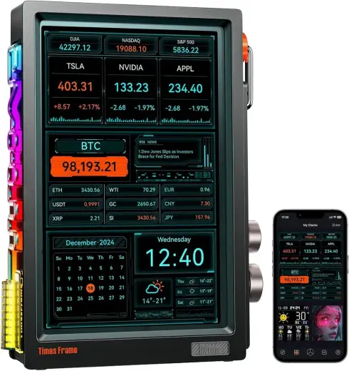Divoom Times Frame-10.1 inç Dijital Resim Çerçevesi Şeffaf IPS Akıllı Linux OS RGBLED Döner Düğme WiFi 64 GB 400+Saat Yüzleri Widget 50+API Beslemeleri Hediye Modu Piksel Sanat Topluluğu (Siyah)