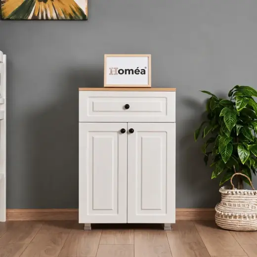 Homea Çekmeceli Ve 2 Kapaklı Çok Amaçlı Dolap Safir Meşe Beyaz