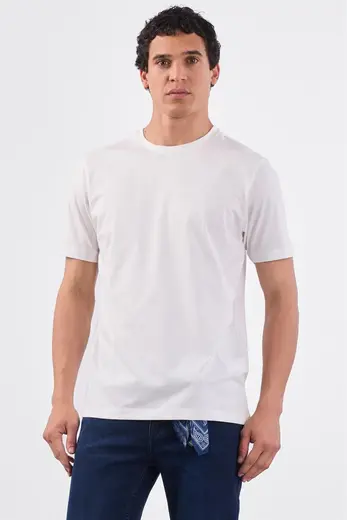 Erkek Slim Fit Bisiklet Yaka Beyaz T-Shirt