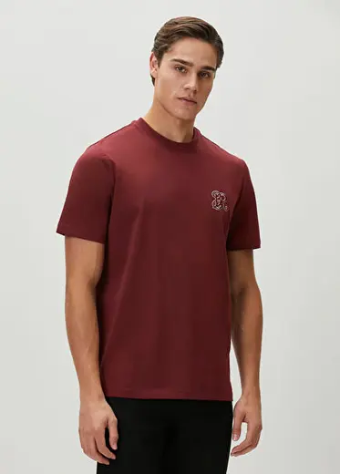 Bordo Logo Nakışlı T-shirt