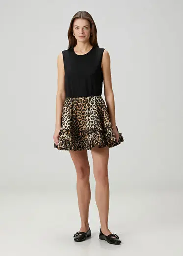 Leopar Desenli Mini Etek
