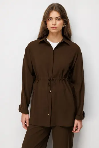 Mizalle Beli Büzgülü Modal Dokulu Acı Kahve Tunik