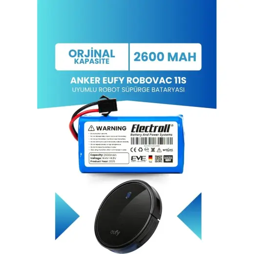 Electroll Anker Eufy Robovac 11s Batarya (ORJİNAL KAPASİTE) Naccon 14.4v 2600 mah Akıllı Robot Süpürge Pili