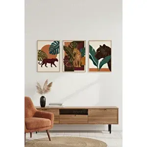 Tontilika Tropikal Vahşi Doğa Kedigilleri 3’lü Ahşap Çerçeveli Tablo Seti 50 x 70 cm