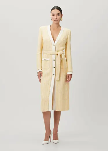 Sarı Midi Tweed Elbise